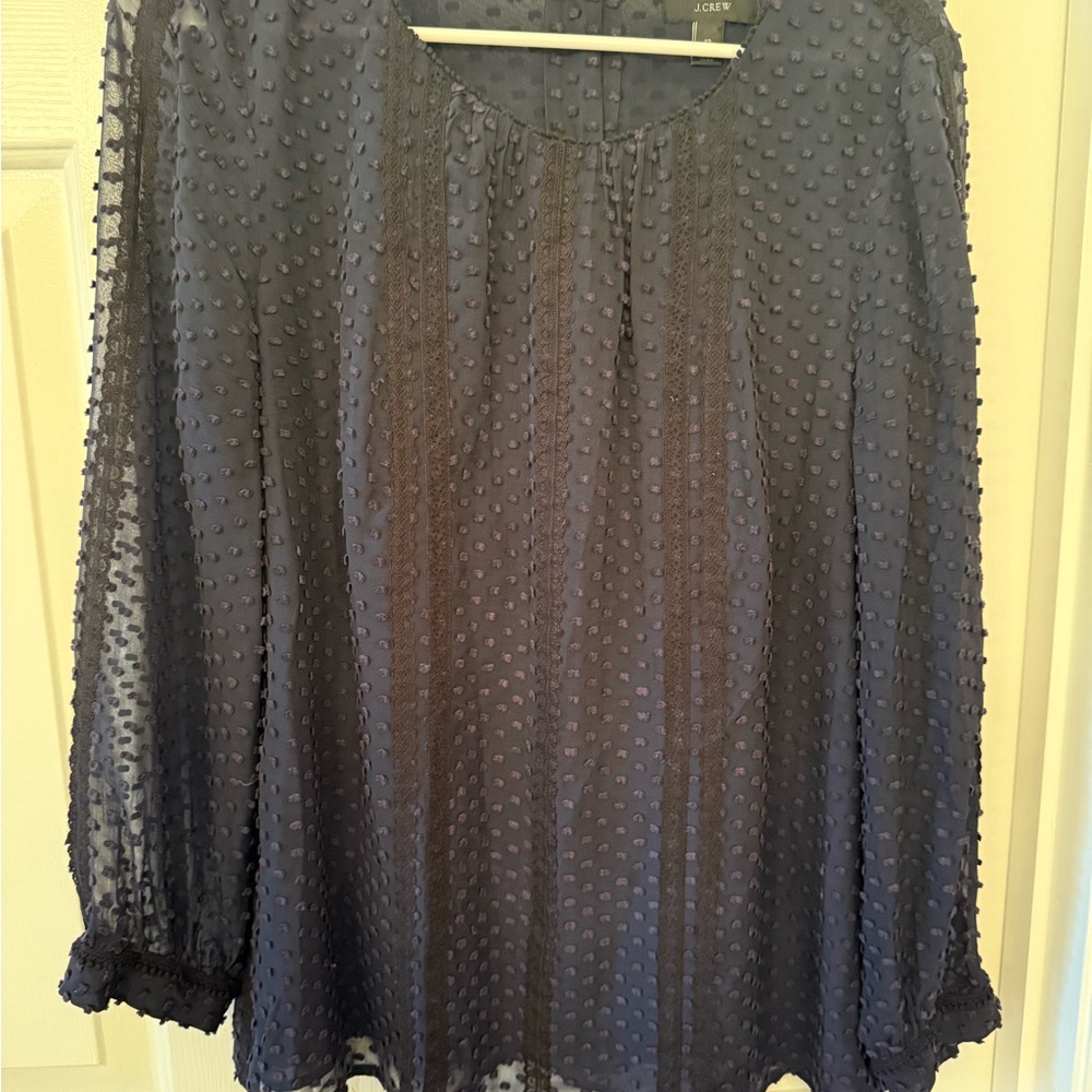 J. Crew Navy Textured Dot Blouse